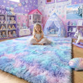 Amdrebio Purple Rainbow Mermaid Fluffy Kids Area Rug 4x6 by Amdrebio