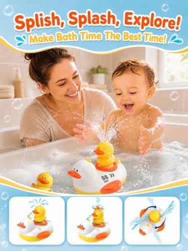Electric Duck Bath Toy with 3 Spraying Ducklings, Ages 1-3 - Image 2