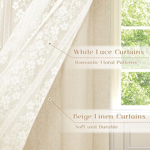 ASPMIZ Linen Kitchen Curtains 36 Inch Length, Double Layered Window Curtain 2 - Image 3