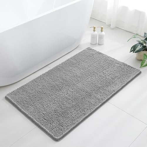Chenille Bathroom Rug 30"x50" Gray, Large Plush Bath Mat by Kildoss