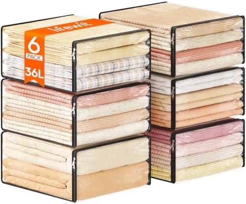 Lifewit 36L Clear Sheet Storage Bags 6 Pack, Zippered Clothes Storage Bags by Lifewit