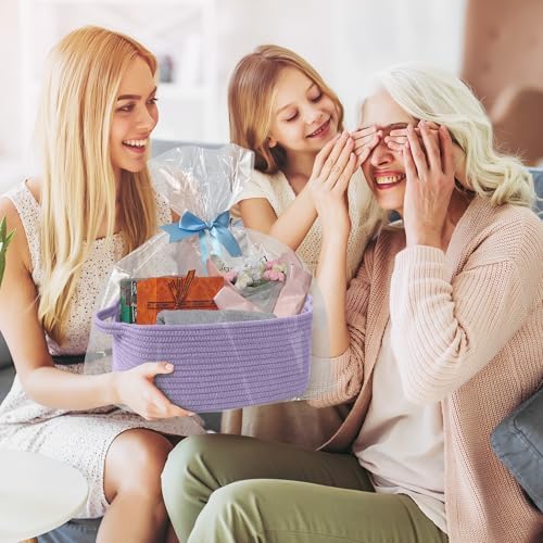 Cute Purple Gift Basket, Woven Baskets - Image 3