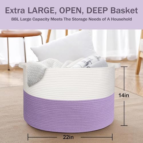 MEGASKET Large Purple Rope Storage Basket, 22x14 Inches Wicker Woven Baskets - Image 3
