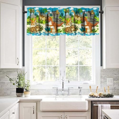 Boys Dinosaur Valance Curtains, Cartoon Dino Window Treatments - Image 2