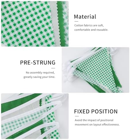 32ft Sage Green White Pennant Banner, 36 Piece Cotton Triangle Bunting - Image 3
