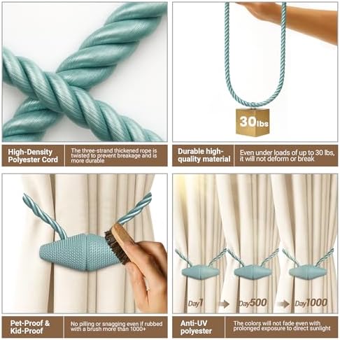Hion Magnetic Curtain Tiebacks Blue 2pcs, Curtain Holdbacks Hooks Holders - Image 4