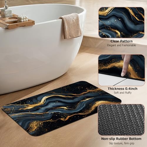 Bath Mat, Abstract Marbled Bathroom Rugs, Quick-Drying Non-Slip Rubber Bath - Image 4