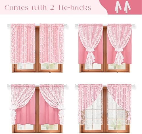 ASPMIZ Pink Kitchen Curtains Double Layer Curtains - Image 3