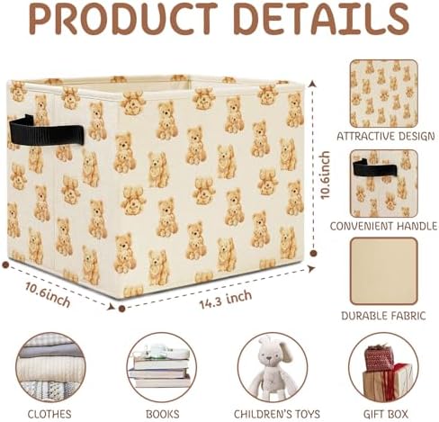 Bear Nursery Storage Bins, Cute Brown Bears Collapsible Storage Basket Organizer - Image 6