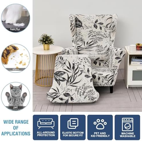 NILUOH Wingback Chair Covers 2-Piece, Armchair Slipcovers - Image 4