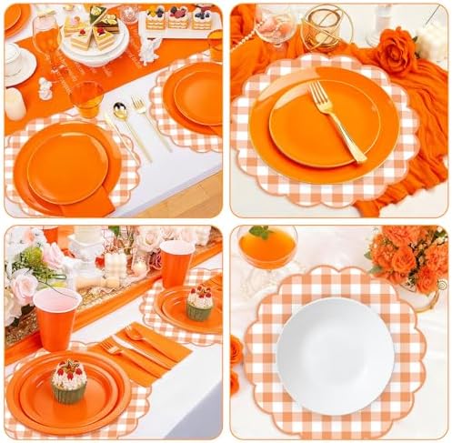 50 Pcs Fall Paper Placemats, 13.5 Inch Orange Gingham Paper Placemats Fall - Image 6