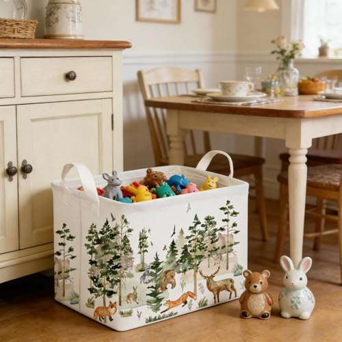 Rectangular Woodland Animal Basket Storage Basket, Bear Fox Gift Box Bin Shelf - Image 6