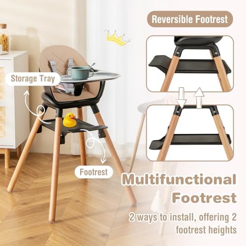 BABY JOY Baby High Chair, 6 in 1 Convertible Wooden High Chair - Image 4