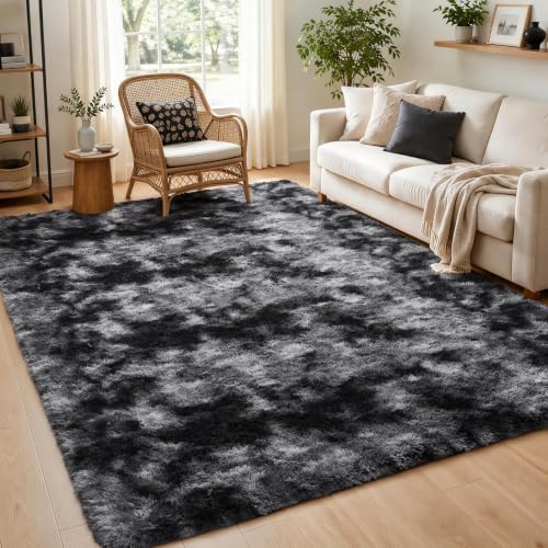 Ophanie Tie-Dyed Black & Grey Area Rugs 5x8 - Image 5