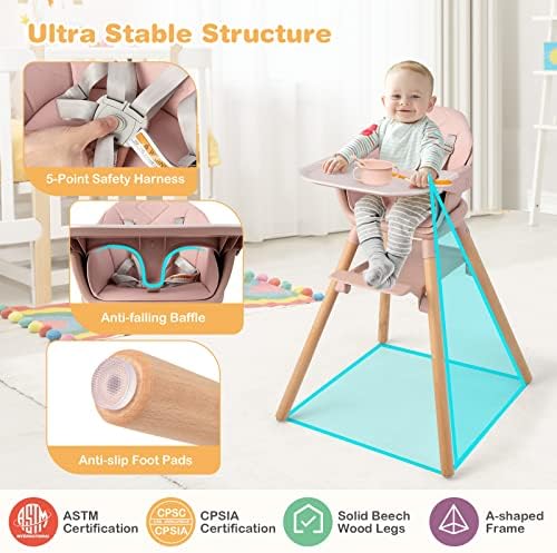HONEY JOY Baby High Chair, 6 In 1 Convertible Wooden Highchair - Image 6