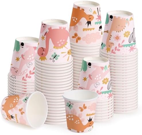 WRAPAHOLIC 3oz Pink Dinosaur Bathroom Cups by WRAPAHOLIC