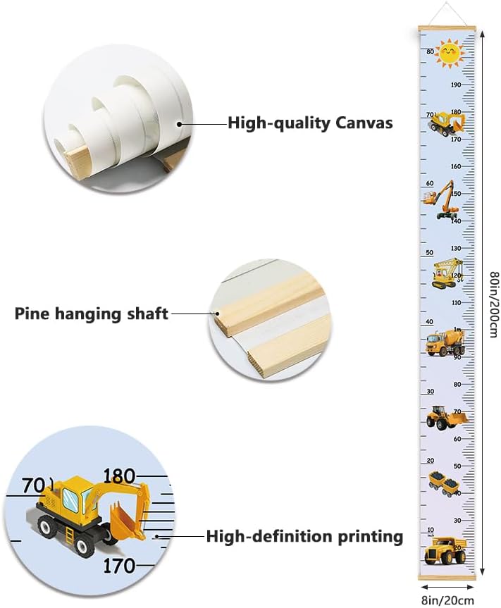 Canvas Baby Kids Growth Chart, Construction Height Measurement Wall Hanging - Image 3