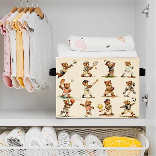 Sports Bear Nursery Storage Bins, Vintage Bears Playing Balls Collapsible - Image 4