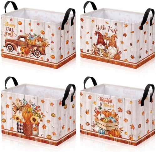 4 Pcs Fall Storage Basket for Gifts Empty Large Fall Pumpkin Storage Bins by Bulyoou