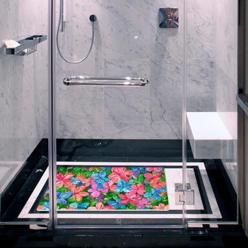 Shower Mat Non Slip 26.8 x 15.1 Inches, Colorful Flower Bathtub Mat Shower - Image 5