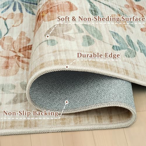 6x9 Area Rugs Boho Floral Washable Living Room Rug Neutral Carpet Nursery - Image 6