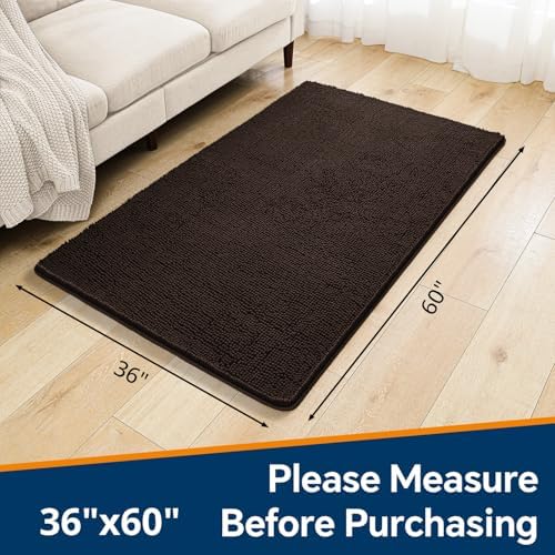 Chenille Bathroom Rug 36"x60" Brown, Large Plush Bath Mat - Image 2