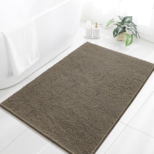 Chenille Bathroom Rug 40"x60" Taupe, Large Plush Bath Mat by Kildoss