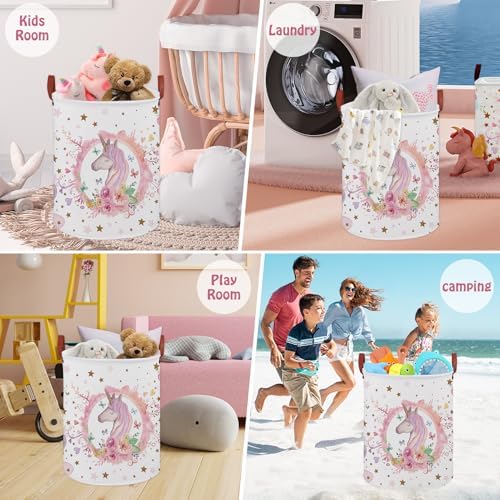 Unicorn Laundry Hamper Basket for Kids, Toy Clothes Book Bin for Bedroom - Image 4