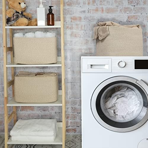 XUANGUO Woven Cotton Rope Storage Baskets 15x10x9.3" 3 Pack Oatmeal - Image 5