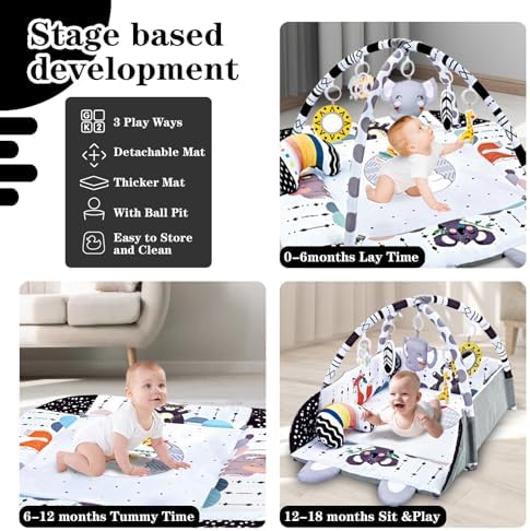 Baby Gym Play Mat, 8-in-1 Tummy Time Mat & Activity Gym, Washable Ball Pit - Image 4