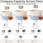 65L Extra Large Woven Blanket Basket, Laundry Basket-White&Blue - Image 2