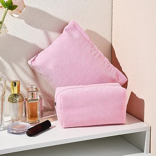 SOIDRAM 2 Pieces Makeup Bag Large Corduroy Cosmetic Bag Capacity Canvas Mix - Image 7
