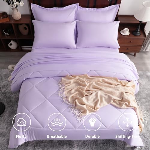 NTBAY King Microfiber Bed in a Bag, Comforter Set 7 Piece, Light Purple - Image 2