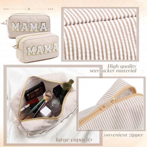 Sanwuta Seersucker Cosmetic Bags Mama Bag Chenille Letter Seersucker Makeup - Image 3