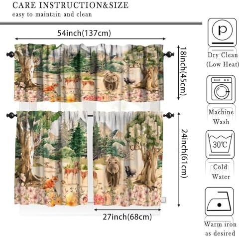 Forest Valance Curtain for Kitchen, Retro Mountain Forest Nature Tree Woodland - Image 5