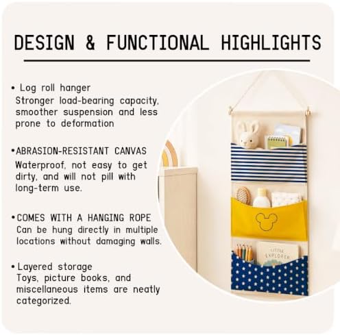 3-Pocket Hanging Wall Organizer, Cute Star Stripe Design - Image 7