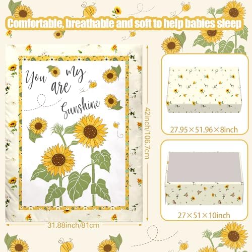 Mixweer 3 Pcs Sunflower Bee Baby Crib Bedding Set Baby Girl Yellow Crib Sheets - Image 2