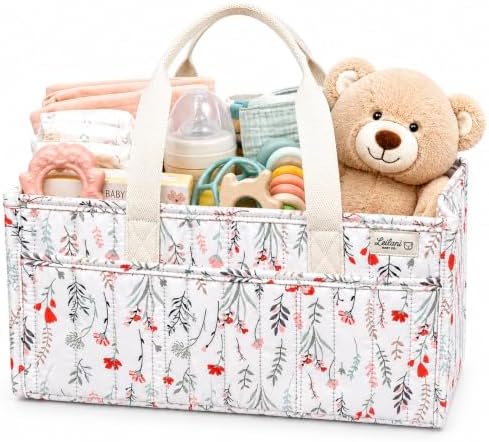 Diaper Caddy Organizer, Floral Design, Portable Nursery Basket by Unknown