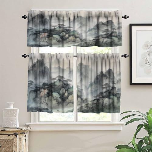 Forest Valance Curtain for Kitchen, Watercolor Japan China Style Nature - Image 3