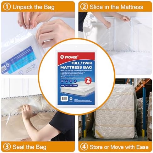 2 PK Twin/Full Mattress Bags for Moving Storage, Waterproof Plastic Full Size - Image 5