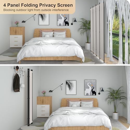 Room Divider 4 Panel Folding Privacy Screen w/ 3 Wide Feet - Image 2