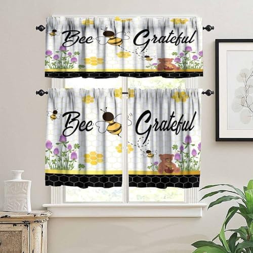Kids Bee Valance, Spring Floral Watercolor Flower Honey Plants Valance - Image 3