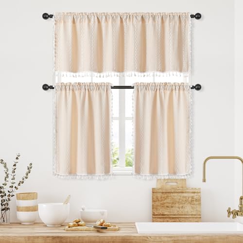 MitoVilla Cream Boho Farmhouse Kitchen Valances - Image 5