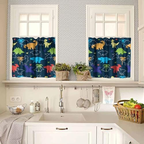 Boys Dinosaur Valance Curtains, Cartoon Dino Blackout Kids Window Treatments - Image 2