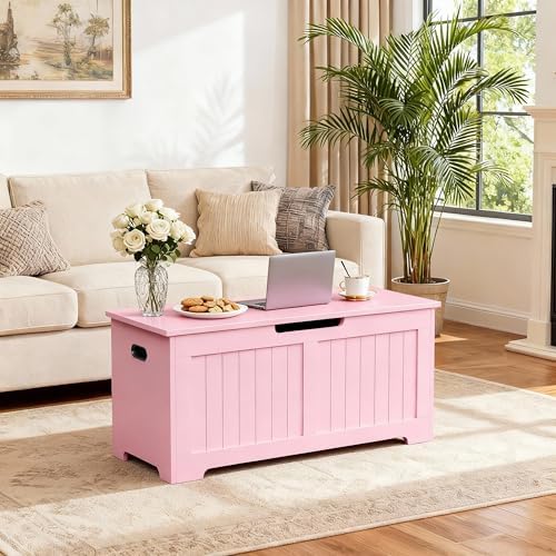 Wooden Storage Chest Box with Flip-top Lid & Safety Hinge, 39.4 Inch Living - Image 6