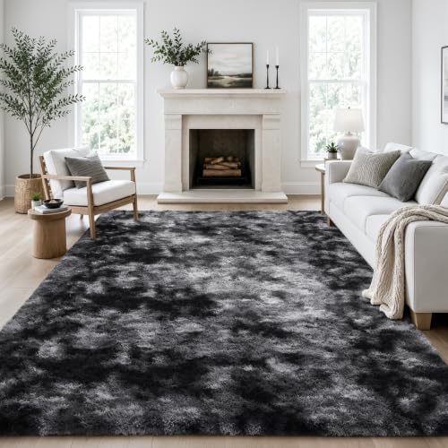 Ophanie Tie-Dyed Black & Grey Area Rugs 8x10 by Ophanie