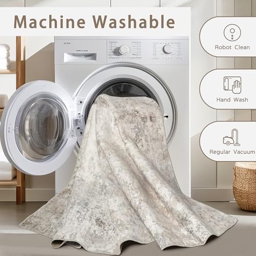 Beige Grey Washable Rugs 8x10 Area Rugs - Image 4