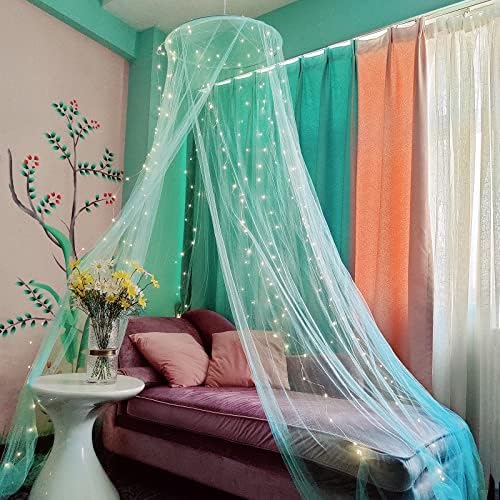 Bed Canopy Mosquito Net with 250pcs Warm White Curtain Lights, Bed Canopy by Eimilaly