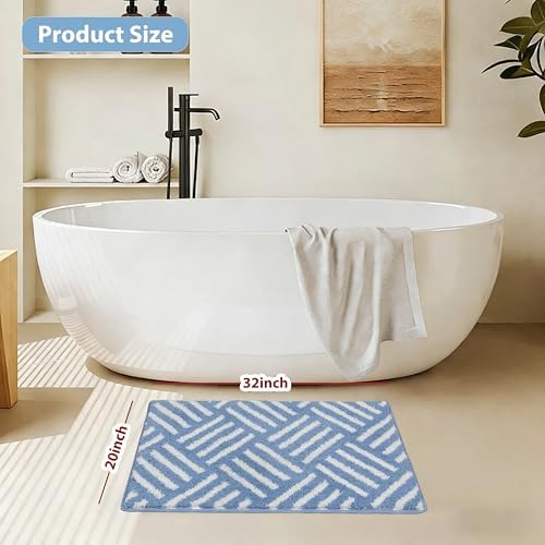 ORTIGIA Striped Blue Bathroom Rugs Non Slip Washable, 20x30 Quick Dry Absorbent - Image 2