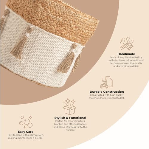 Crane Baby Fabric Round Nursery Storage Basket, Cotton & Jute - Image 2